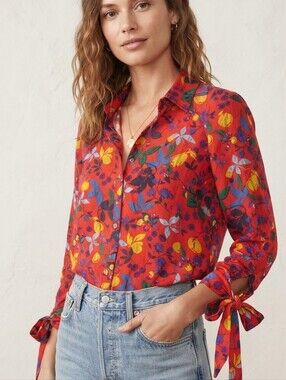 Maeve Blitche womens button down fruity floral
Red Blouse long Sleeve top